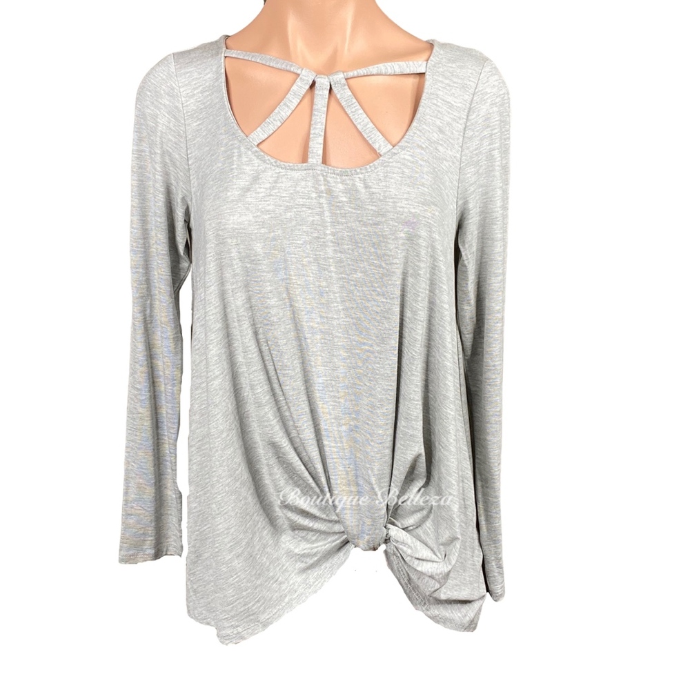 Heather Grey Knit Top w/Cage Neck and Side Knot